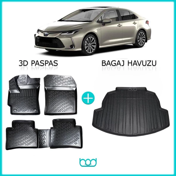 Bod Toyota Corolla Sedan 3D Havuzlu Paspas ve Bagaj Havuzu Seti 2019-Sonrası ürün görseli
