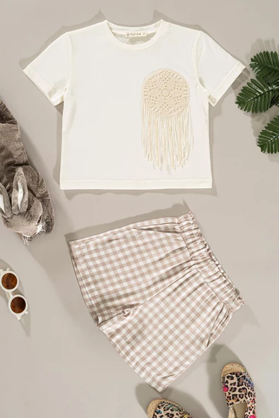 Cep Detaylı Tshirt Ekose Şort Taş Alt Üst Takım ürün görseli