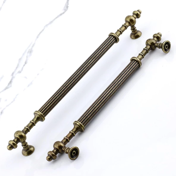 Kader Eskitme Antik Sarı Metal Kulp 224 mm - 22.4 cm Mobilya Mutfak Dolabı Dolap Kulpları Çekme Kulbu - 8