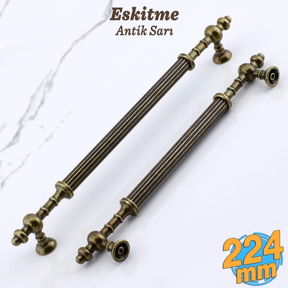 Kader Eskitme Antik Sarı Metal Kulp 224 mm - 22.4 cm Mobilya Mutfak Dolabı Dolap Kulpları Çekme Kulbu