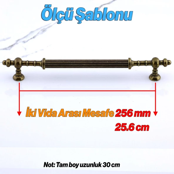 Kader Eskitme Antik Sarı Metal Kulp 256 mm - 25.6 cm Mobilya Mutfak Dolabı Dolap Kulpları Çekme Kulbu - Resim 2