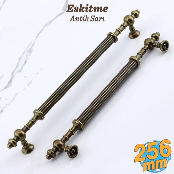 Kader Eskitme Antik Sarı Metal Kulp 256 mm - 25.6 cm Mobilya Mutfak Dolabı Dolap Kulpları Çekme Kulbu
