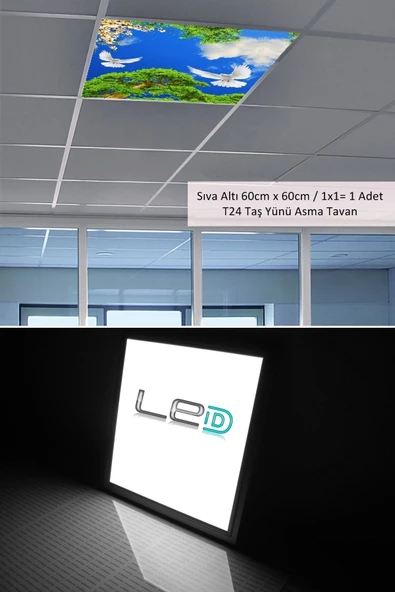 Gökyüzü Panel Asma Tavan-60cmx60cm-sıva Altı-54w-6500k-beyaz-led Panel-led Armatür- 60x60 Taş Yünü Asma Tavan -led - 2