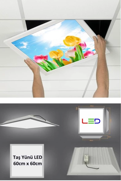 Gökyüzü Panel Asma Tavan-60cmx60cm-sıva Altı-54w-6500k-beyaz-led Panel-led Armatür-taş Yünü Asma Tavan-banyo Tavan - 3