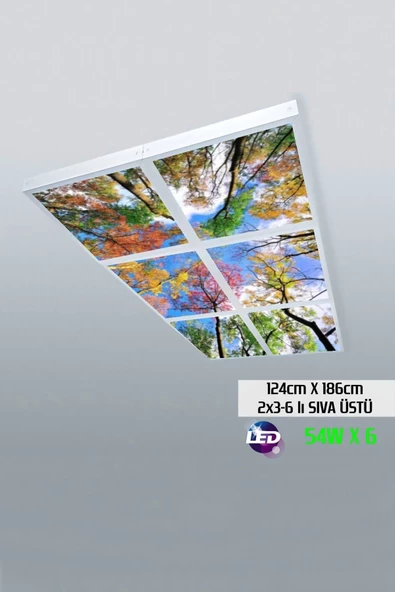 Gökyüzü Panel 124cm X 186cm-altılı- Led-sıva Üstü-324 Watt-salon Led Aydınlatma-avize Modelleri-led Işık