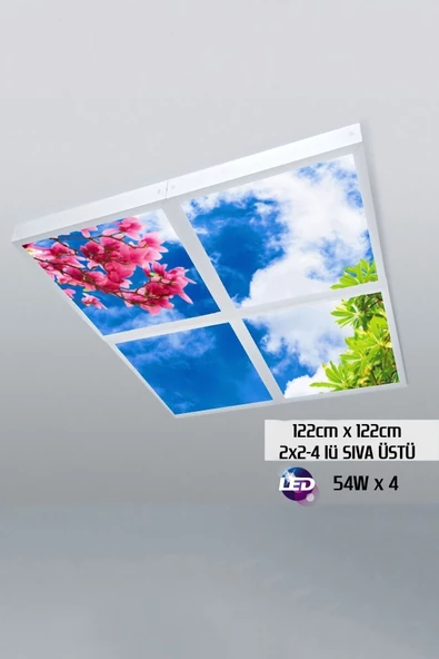 Gökyüzü Panel 124cm X 124cm-dörtlü- Led-sıva Üstü-216watt-mağaza Tavan-led Aydınlatma-avize Modelleri