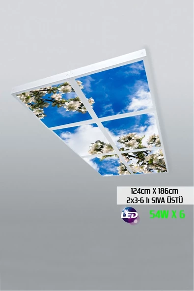 Gökyüzü Panel 124cm X 186cm-altılı- Led-sıva Üstü-324 Watt-okul Led Aydınlatma-avize Modelleri-led Işık