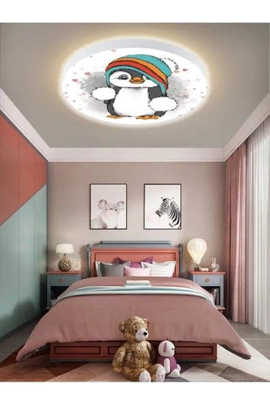 Gökyüzü Panel Sevimli Penguen Avize-led Avize-25watt-30cm X 30cm,çocuk Odası Avize, Avize Modelleri,avize - 3