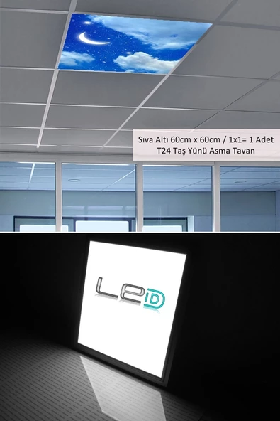 Gökyüzü Panel Asma Tavan-60cmx60cm-sıva Altı-54w-6500 K-beyaz-led Panel-led Armatür-taş Yünü Asma Tavan- Led - 3