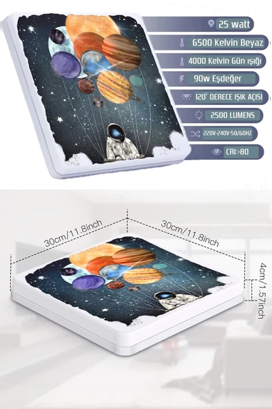 Gökyüzü Panel Space-astronot Avize-led Avize-25watt-30cm X 30cm, Çocuk Odası Avize, Avize Modelleri - 2