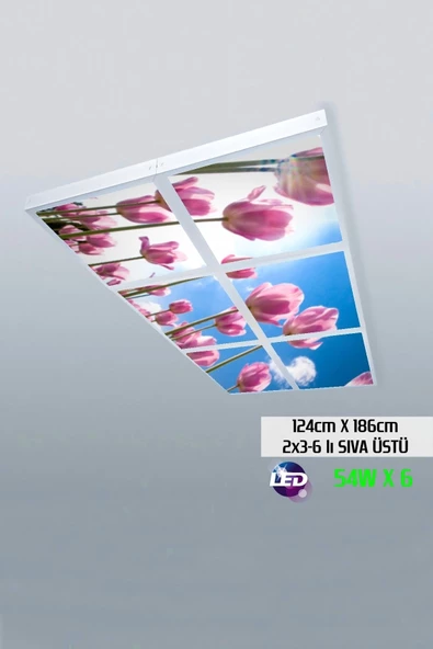 Gökyüzü Panel 124cm X 186cm-altılı- Led-sıva Üstü-324 Watt-162 Watt-asma Tavan Led Aydınlatma-avize Modelleri