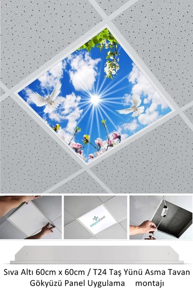 Gökyüzü Panel Asma Tavan-60cmx60cm-sıva Altı-54w-6500 K-beyaz-led Panel-led Armatür-taş Yünü Asma Tavan-ofis Tavan - Resim 3