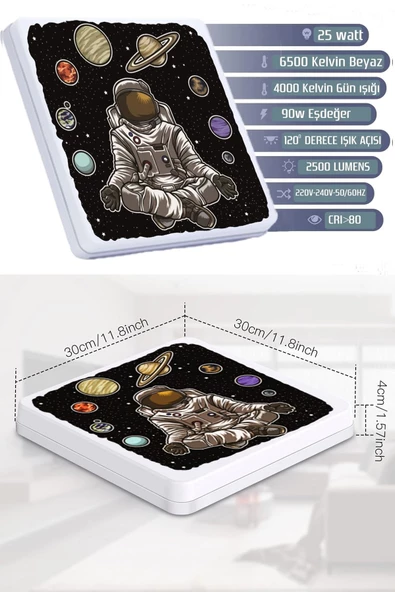 Gökyüzü Panel Astronot Avize-led Avize-25watt-30cm X 30cm, Çocuk Odası Avize, Avize Modelleri,space Avize-astronot - 3