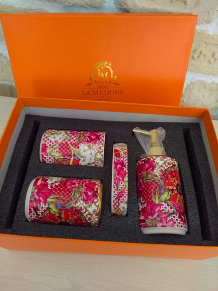 Lilyum Desen Porselen 5li Banyo Seti 31x20cm - 3