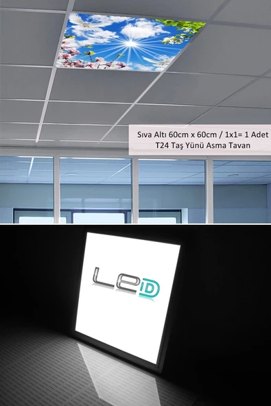 Gökyüzü Panel Asma Tavan-60cmx60cm-sıva Altı-54w-6500 K-beyaz-led Panel-led Armatür-taş Yünü Asma Tavan-ofis Tavan - Resim 2