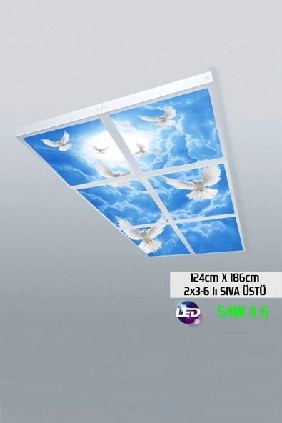 Gökyüzü Panel 124cm X 186cm-altılı- Led-sıva Üstü-324 Watt-iş Yeri Led Aydınlatma-avize Modelleri