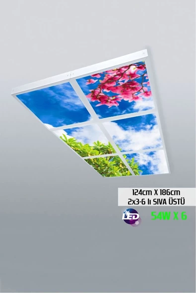 Gökyüzü Panel 124cm X 186cm-altılı- Led-sıva Üstü-324 Watt-mağaza Led Aydınlatma-avize Modelleri