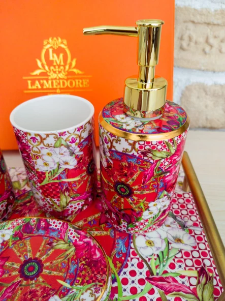 Lilyum Desen Porselen 5li Banyo Seti 31x20cm - 7