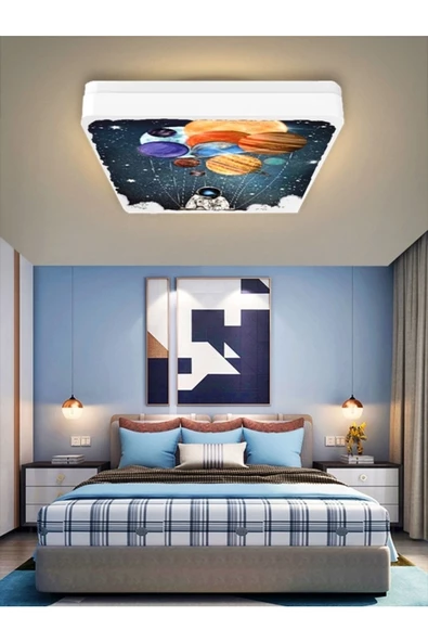 Gökyüzü Panel Space-astronot Avize-led Avize-25watt-30cm X 30cm, Çocuk Odası Avize, Avize Modelleri - 1