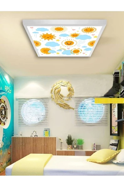 Gökyüzü Panel Güneşli-bebek Odası Avize-60cmx60cm-54watt-led-bebek Avize-güneş Avize-bulutlu Avize-gülen Güneş Led