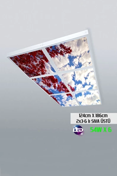 Gökyüzü Panel 124cm X 186cm-altılı- Led-sıva Üstü-324 Watt-salon Led Aydınlatma-avize Modelleri-led Işık