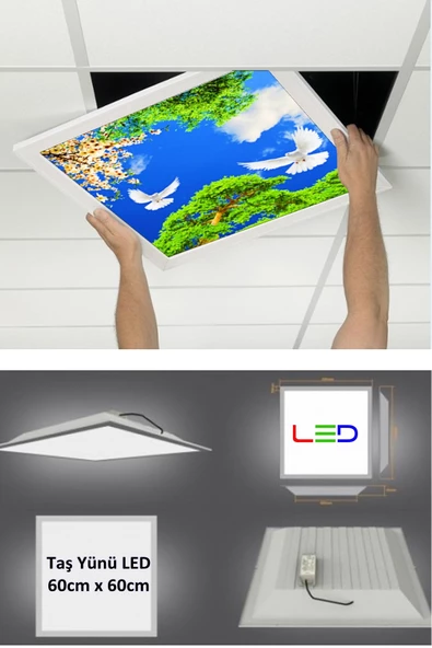 Gökyüzü Panel Asma Tavan-60cmx60cm-sıva Altı-54w-6500k-beyaz-led Panel-led Armatür- 60x60 Taş Yünü Asma Tavan -led - 3