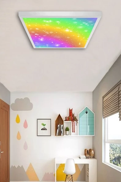 Gökyüzü Panel Gökkuşağı Led Avize-60cmx 60xm Büyük Kare-1.5kg Hafif- 54w Güçlü Işık 30m2 Alan Aydınlatır-trendyol - 3