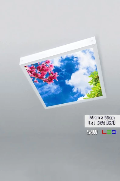 Gökyüzü Panel 1x1-tekli-60x60-tavana Yapışık Led Panel-54w-sıva Üstü-kolay Montaj-renkli Hava- Led
