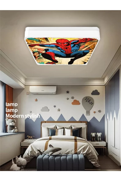 Gökyüzü Panel Spiderman-led Avize-25watt-30cm X 30cm, Çocuk Odası Avize, Avize Modelleri, Örümcek Adam Led Avize - 6