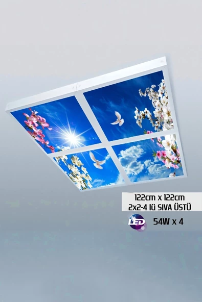 Gökyüzü Panel 124cm X 124cm-dörtlü- Led-sıva Üstü-216watt-salon Tavan-led Aydınlatma-avize Modelleri - 1