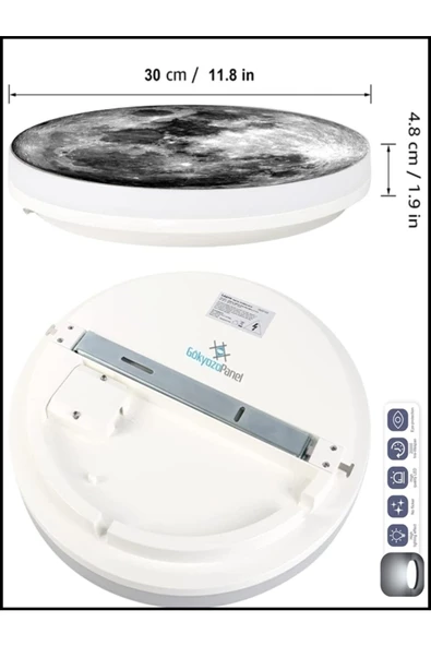 Gökyüzü Panel Moon Led Aplik, 30cm Çap, Led 25watt, Modern,duvar Aplik,yatak Odası Aplik, Duvar Lambası, Led Aplik - 4