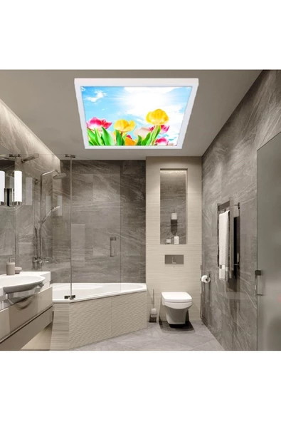 Gökyüzü Panel Banyo Avize- 54watt-60cmx60cm Led Yatak Odası Avize-renkli Laleler Tasarım Aydınlatma-tavana Model