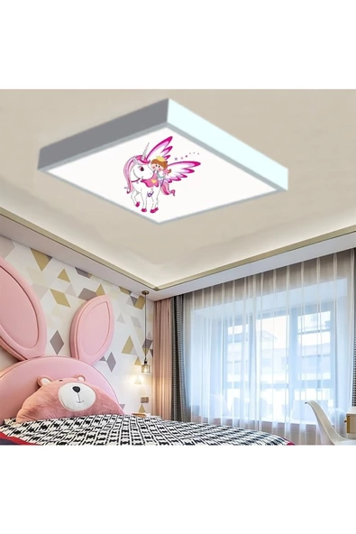 Gökyüzü Panel Unicorn Melek Çocuk Odası Led Avize 60x60cm