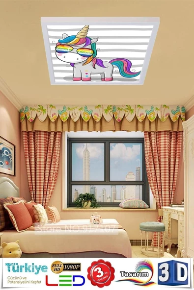 Gökyüzü Panel Çocuk Avize Unicorn Cool Led Aydınlatmalı Lamba 54w