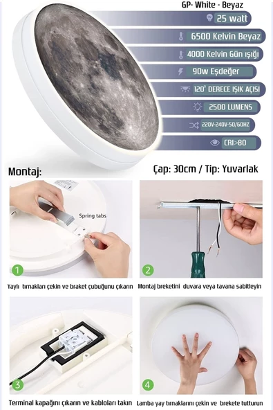Gökyüzü Panel Yatak Başı Aplik-moon Led Aplik, 30cm-led 25watt,duvar Aplikleri, Yatak Odası Aplik, Aplik Modelleri - 4