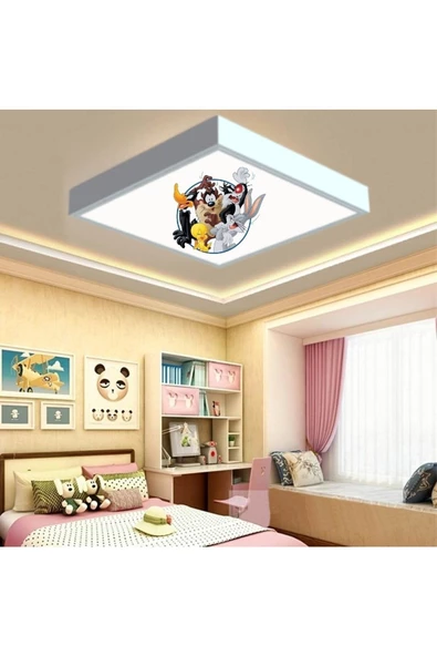 Gökyüzü Panel Disney Çocuk Odası Led Avize-60x60 Baskılı Led Avize- Beyaz Çerçeve-led Işık-54w Homojen Dağılım - 2