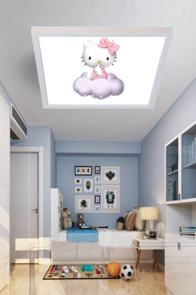 Gökyüzü Panel Hello Kitty 60x60 Çocuk Odası Led Avize Yeni Nesil Led Avize