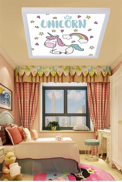 Gökyüzü Panel Unicorn Tasarım Led Avize 60x60 Ledli Beyaz Kasa - 4