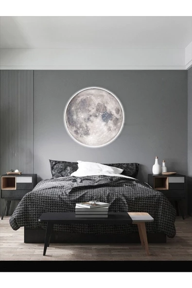Gökyüzü Panel Trend Ürün Moon Led Aplik,30cm Çap, Led 25watt, Modern, Duvar Aplik, Yatak Odası Aplik,duvar Lambası - 5