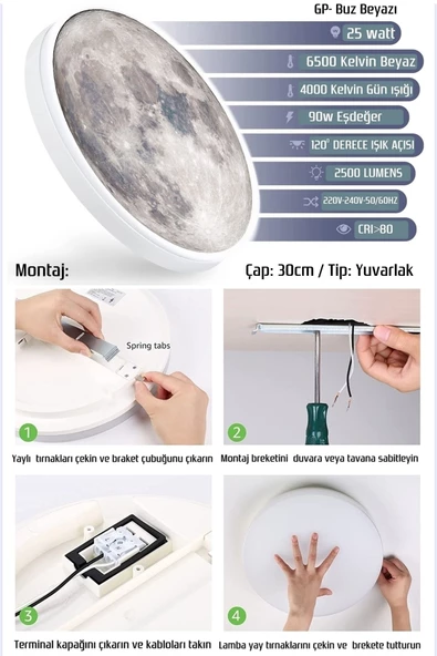Gökyüzü Panel Trend Ürün Moon Led Aplik,30cm Çap, Led 25watt, Modern, Duvar Aplik, Yatak Odası Aplik,duvar Lambası - 3