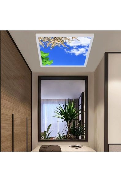 Gökyüzü Panel Modern Salon Avize 54watt- Kare 60cmx60cm -Yeni Tasarım Aydınlatma- Tavana Yapışık Model