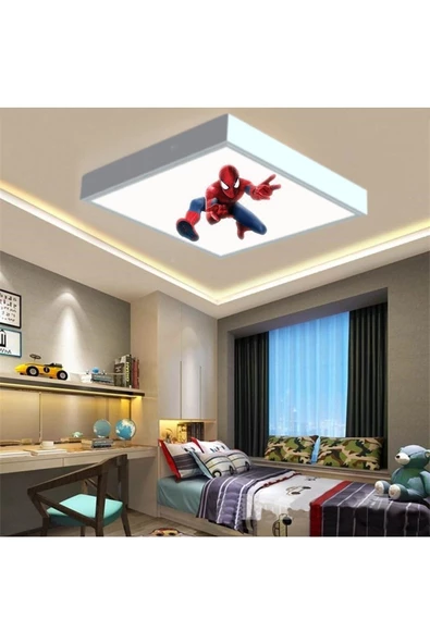 Gökyüzü Panel Spider Man Çocuk Odası Led Avize- 42w 60cmx60cm Beyaz Işık