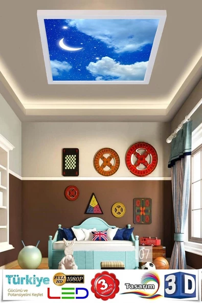 Gökyüzü Panel Yatak Odası-aydede Model 54w Yeni Nesil Aydınlatma 60x60 Led Avize - 3