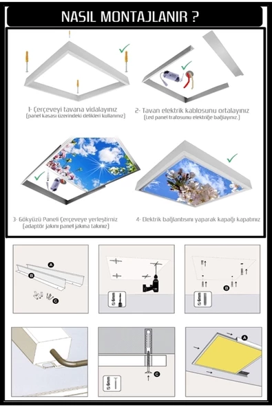 Gökyüzü Panel Nihan-salon Led Aydınlatma Avize- 54w Yeni Tasarım 60x60 -beyaz Işık-tavan Lambası - 4