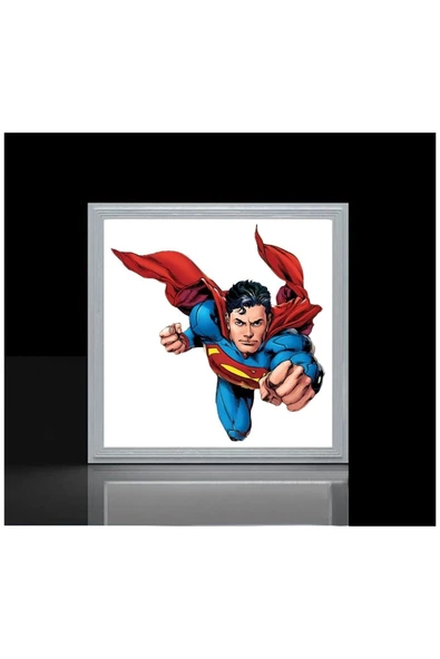 Gökyüzü Panel Super Man Çocuk Led Avize-ışık 54w Güçlü Aydınlatma-60x60 Beyaz Kare Çerçeve- - 3