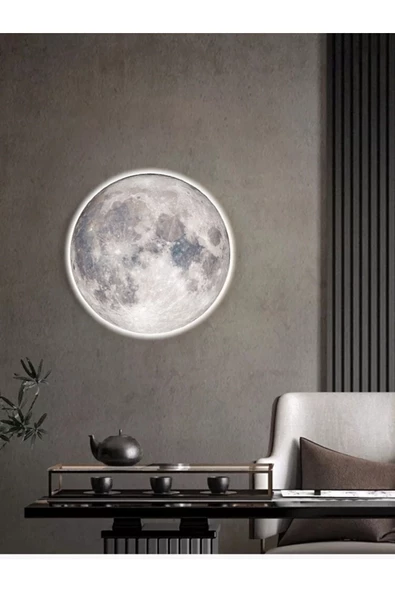 Gökyüzü Panel Moon Led Aplik,30cm Çap, Led 25watt, Modern, Duvar Aplik, Yatak Odası Aplik,salon Aplik Modelleri - 6