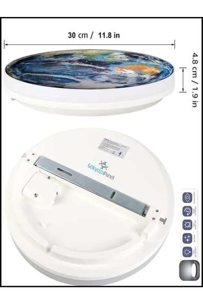 Gökyüzü Panel World Art, Led Aplik,30cm Çap Led 25watt, Modern,duvar Aplik,led, Yatak Odası Aplik,yatak Başı Aplik - 5