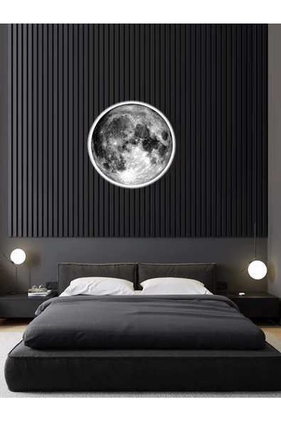 Gökyüzü Panel Moon Led Aplik, 30cm Çap, Led 25 Watt, Modern Aplik, Duvar Aplik, Yatak Odası Aplik, Duvar Lambası - 4