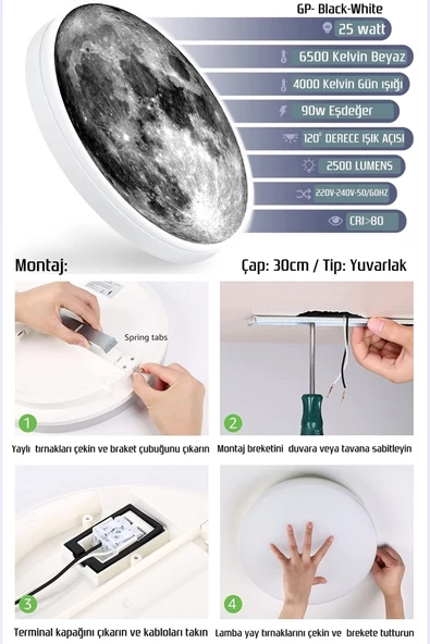 Gökyüzü Panel Moon Led Aplik 30 cm Çap 25watt - 3