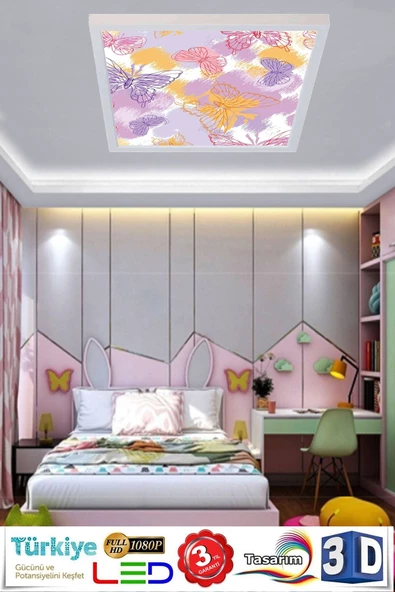 Gökyüzü Panel Modern Desenli Tavan Avize 54w Led Aydınlatma 60cmx60cm Çerçeveli